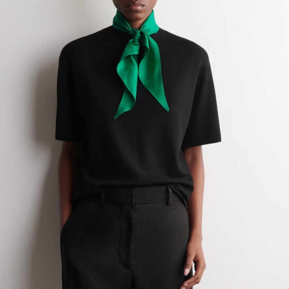 COS Scarf-Detail Merino Wool T-shirt - Black - XS